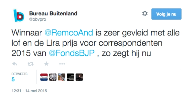 Remco Andersen wint Lira Correspondentenprijs